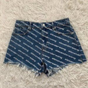 alexanderwang.t Bite Logo Print Denim Shorts, New With Tag